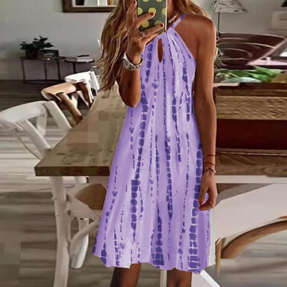 Random Stripe Print Halter Neck Sleeveless Dress