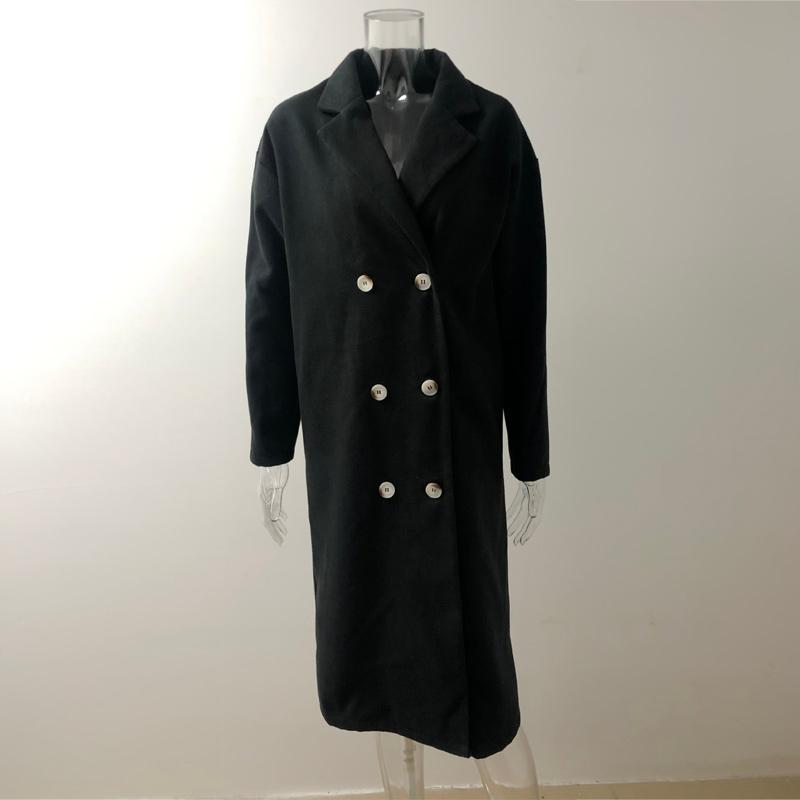 Solid Lapel Collar Long Sleeve Casual Coat Plus Double Breasted Women Overcoat