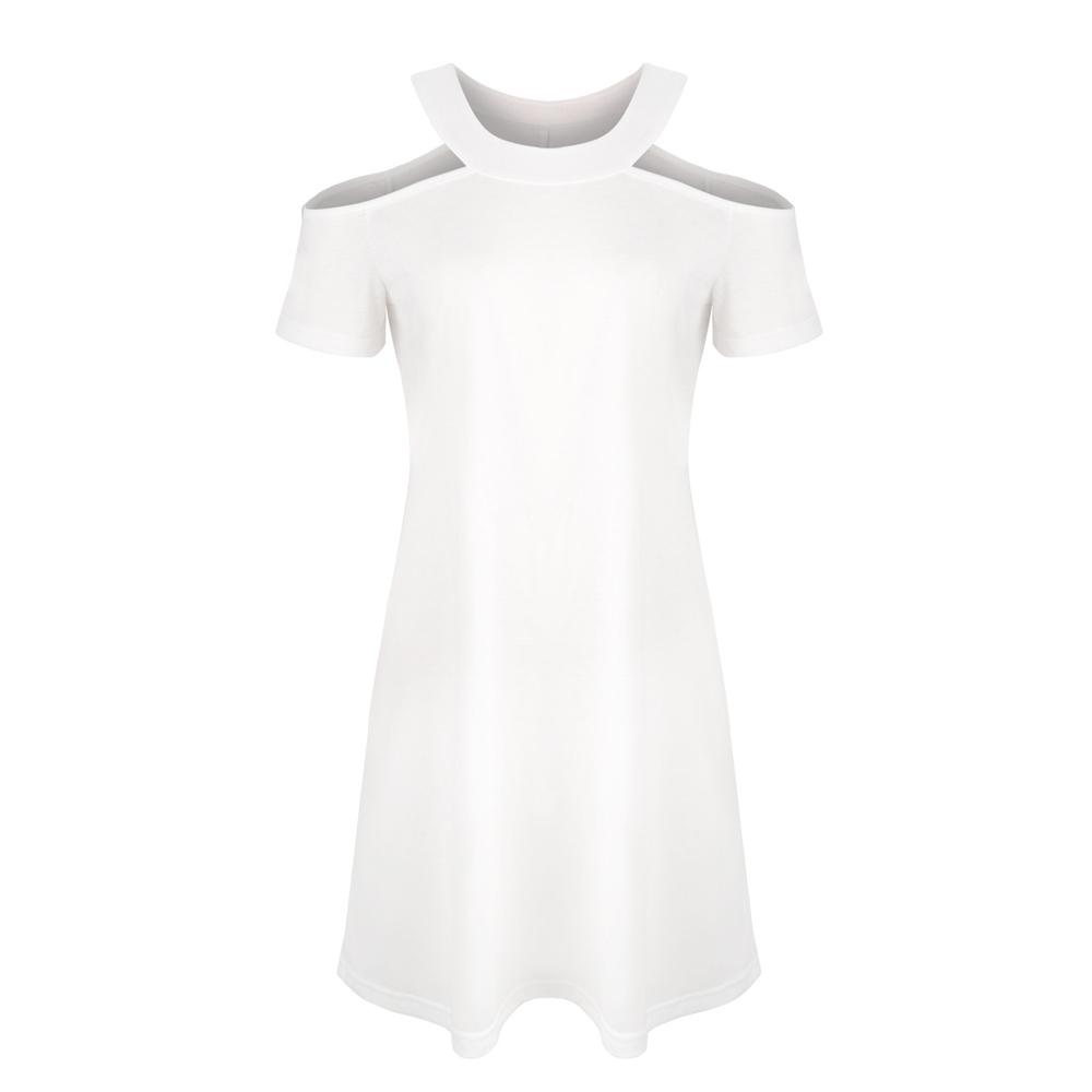 Solid Cold Shoulder Short Sleeve Dress