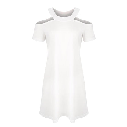 Solid Cold Shoulder Short Sleeve Dress