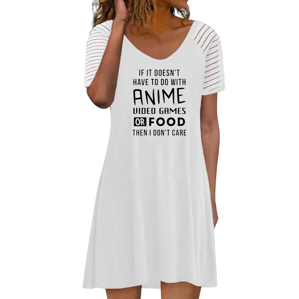 Letter and Graphic Print Round Neck Short Sleeve Dress