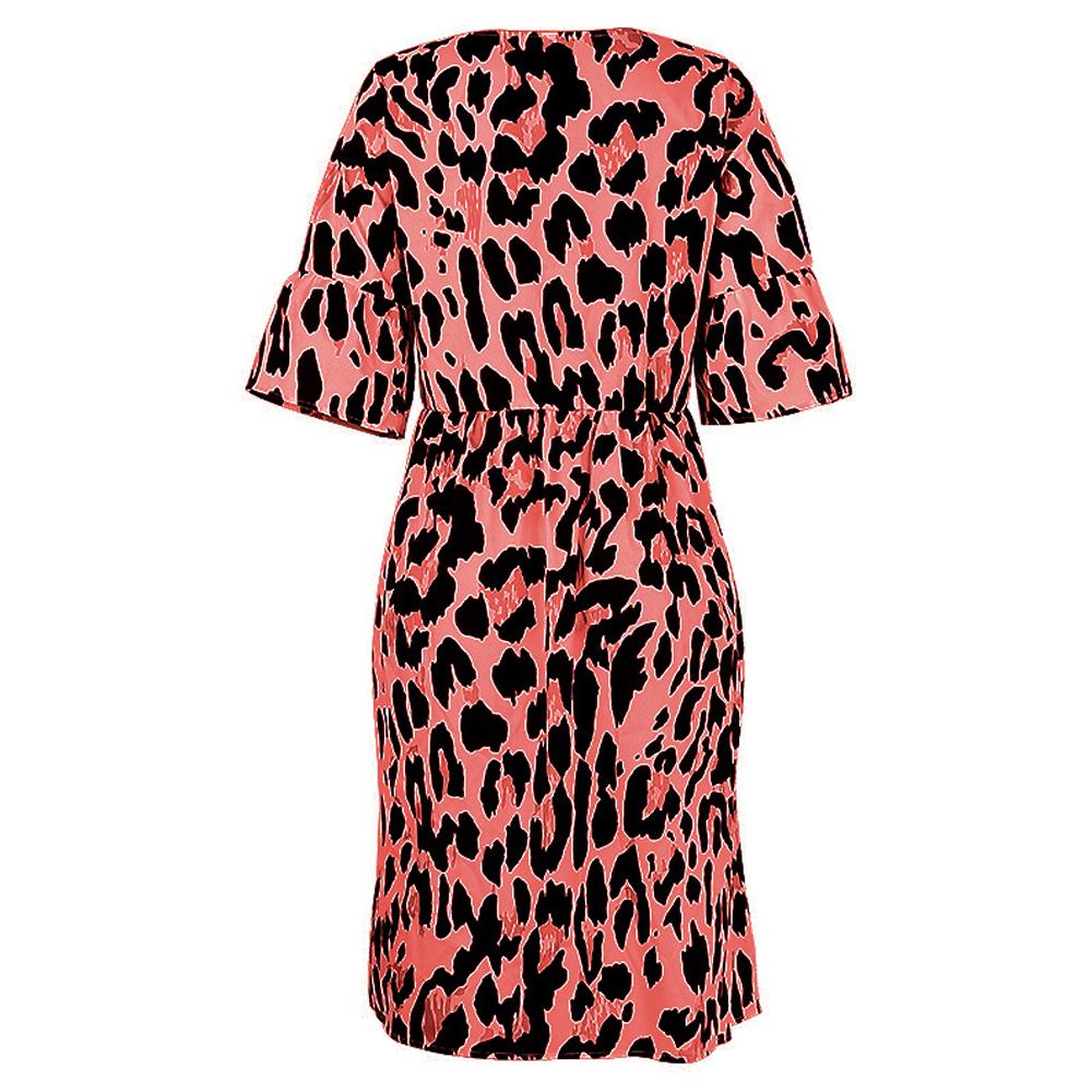 Leopard Print V Neck Flounce Sleeve Smock Dress