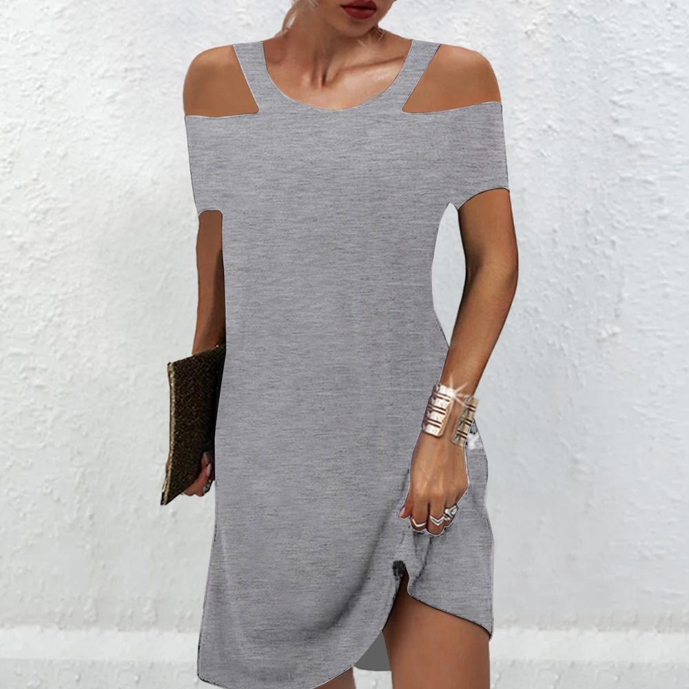 Solid Cold Shoulder Short Sleeve Dress