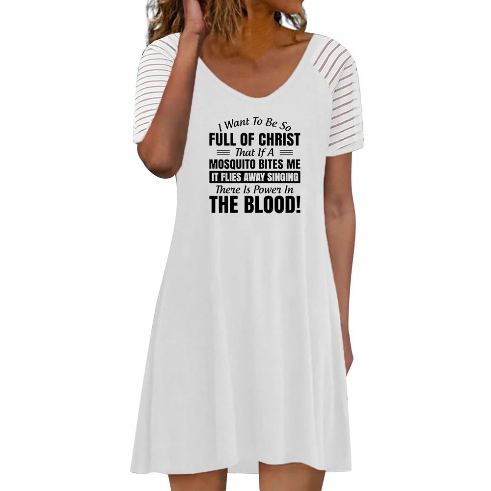 Letter and Graphic Print Round Neck Short Sleeve Dress