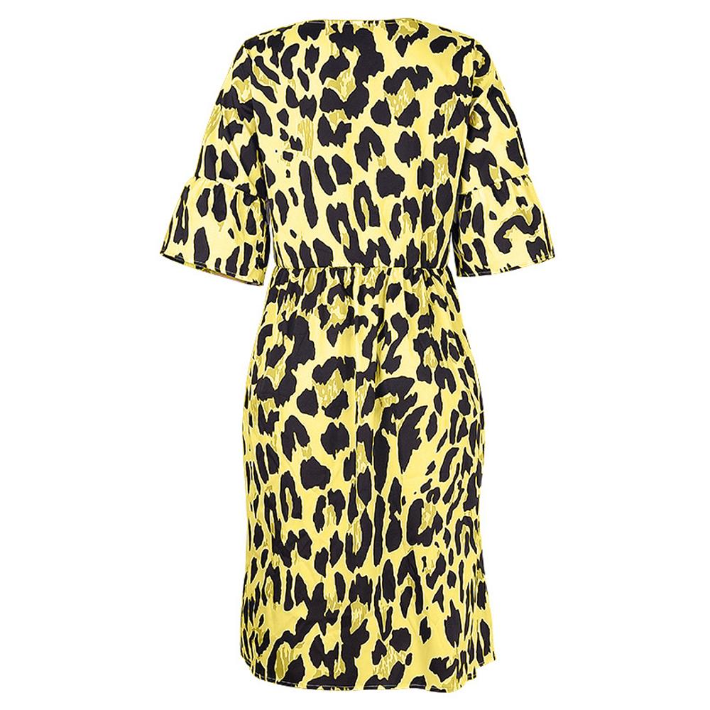 Leopard Print V Neck Flounce Sleeve Smock Dress