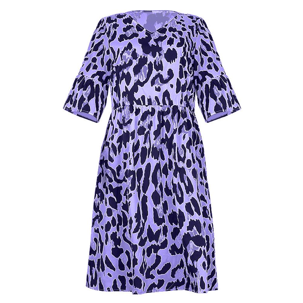 Leopard Print V Neck Flounce Sleeve Smock Dress