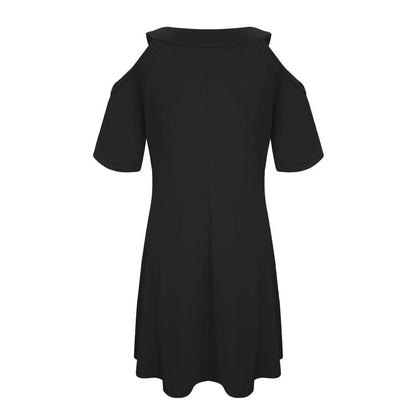 Solid Cold Shoulder Button Detail Short Sleeve A Line Dress