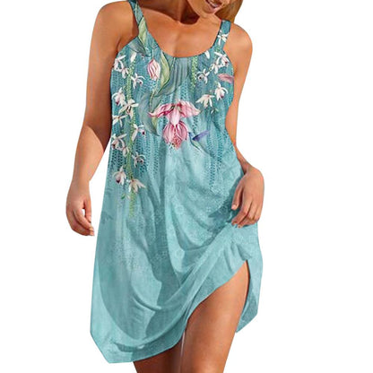 Plant & Butterfly & Stripe Print V Neck Cami Dress