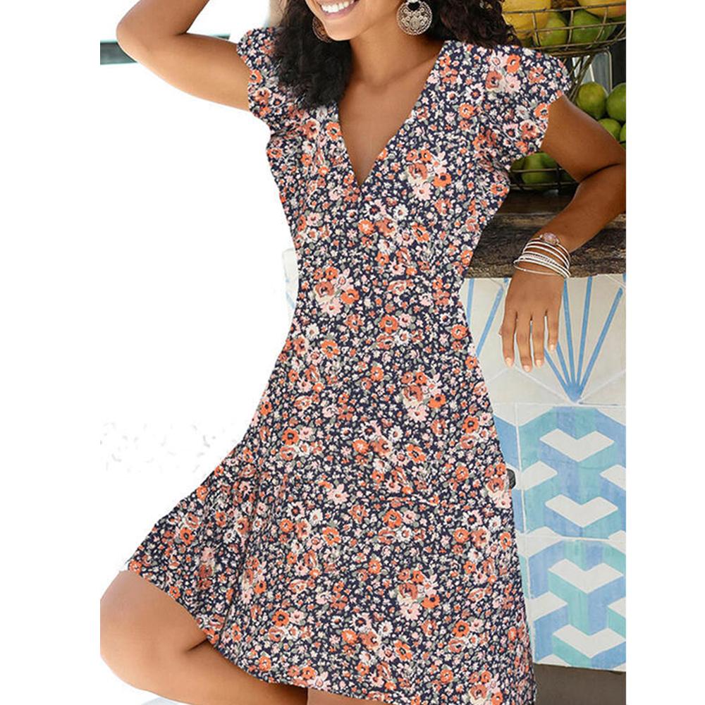 Lily Print V Neck Short Sleeve Dress