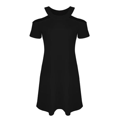 Solid Cold Shoulder Short Sleeve Dress