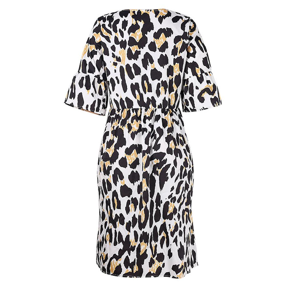 Leopard Print V Neck Flounce Sleeve Smock Dress