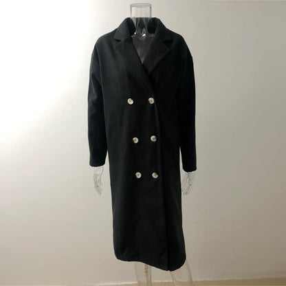 Solid Lapel Collar Long Sleeve Casual Coat Plus Double Breasted Women Overcoat