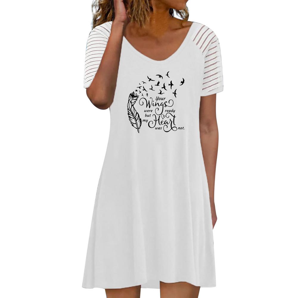 Letter and Graphic Print Round Neck Short Sleeve Dress