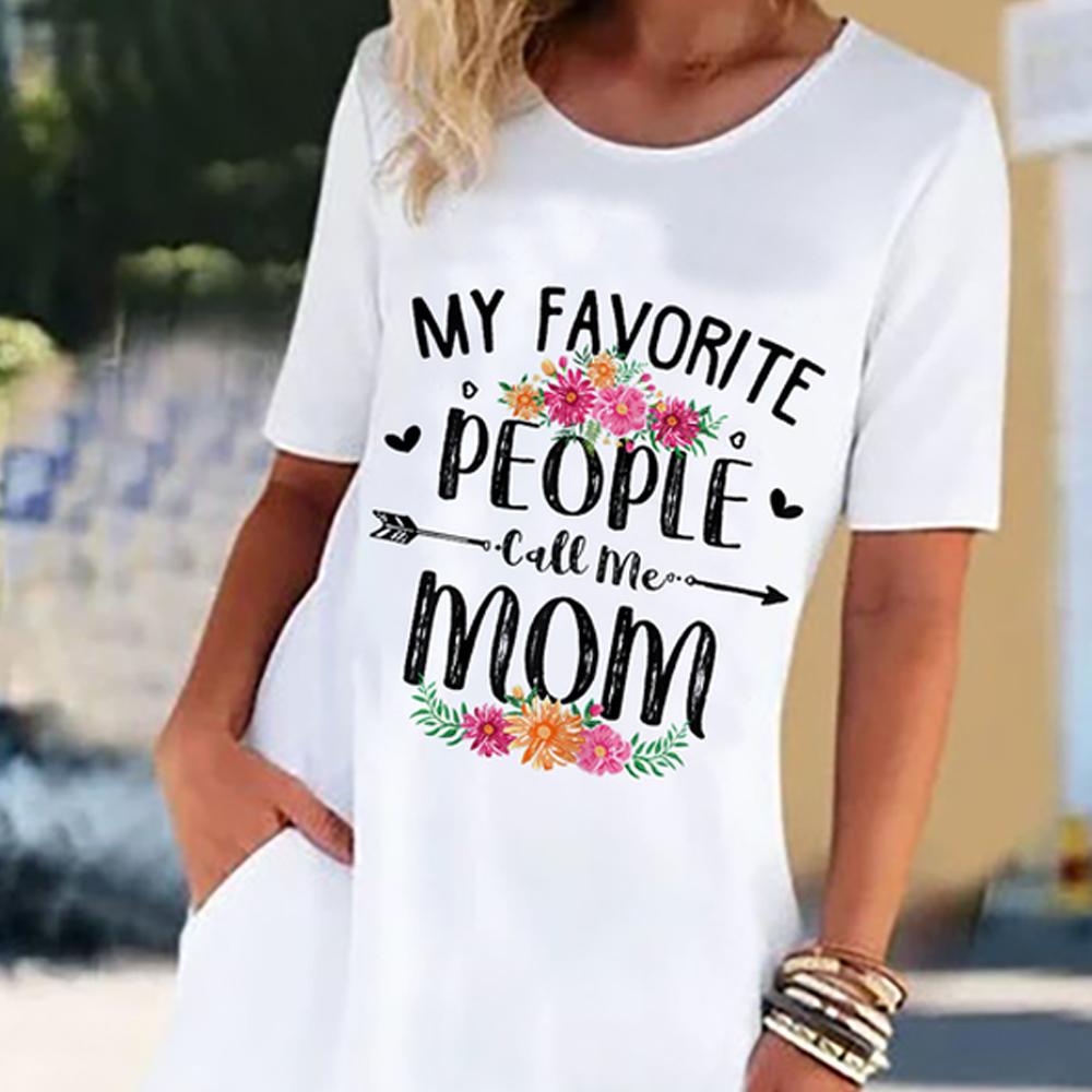 White Round Neck Letter Print Short Sleeve Dress