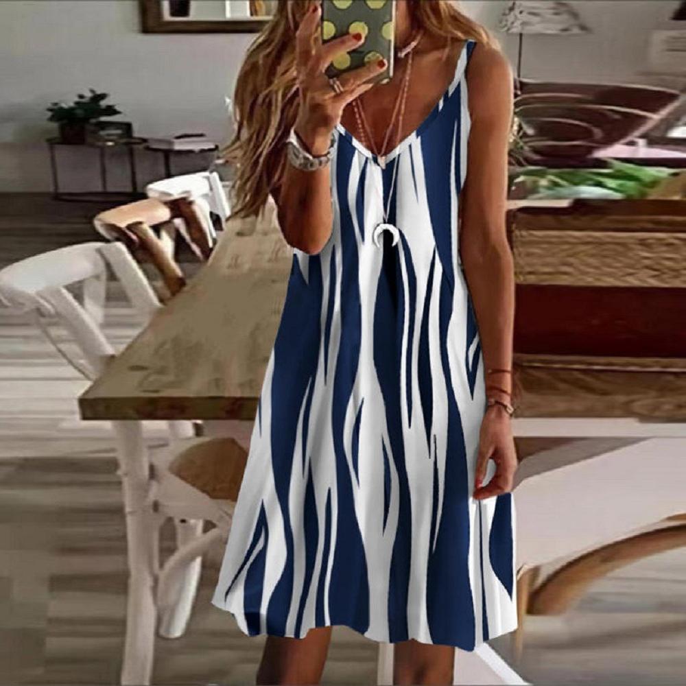 Stripe Print V Neck Cami Dress